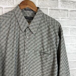 JHANE BARNES Japan Woven Textured Gray Checked Button Up Dress Shirt Mens 2XL